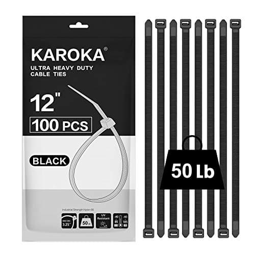 Zip Ties 12 inch (100 Pack), Black, 50 lb, UV Resistant Cable Ties for indoor and outdoor use, by Karoka - Image 1