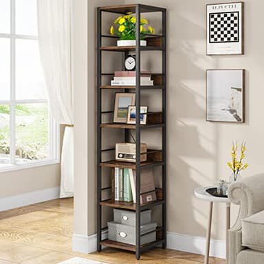 Tribesigns 6-Tier Corner Shelf, 75 Inch Tall Narrow Bookshelf Storage Rack, Etagere Shelves Display Stand for Small Spaces, Rustic Open Bookcase Square Shelf Tower for Living Room Bathroom - Image 1