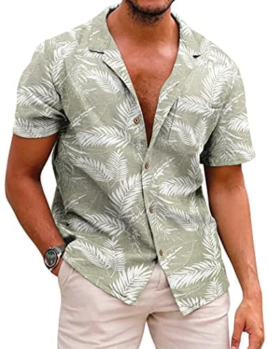 COOFANDY Men's Linen Short Sleeve Shirts Button Down Casual Summer Shirts Front Pocket - Image 1