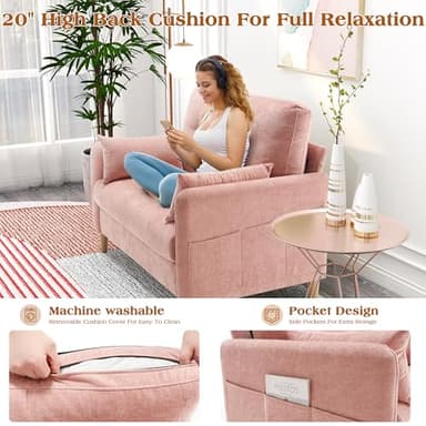 Hanherry Loveseat Sofa, 47” Small Couch for Living Room, Chenille Fabric Love Seat Comfy Sofa for Bedroom with Throw Pillow,Removable Cushion Cover,Couches for Small Space,Apartment,Dorm - Image 3
