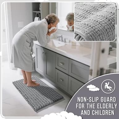Yimobra Large Bathroom Rugs Non Slip Washable 36x24 Inch - Ultra Soft Absorbent Chenille Bath Mat, Quick Dry Shaggy Floor Carpet for Tub Shower, Gray Home Decor Accessories - Image 6