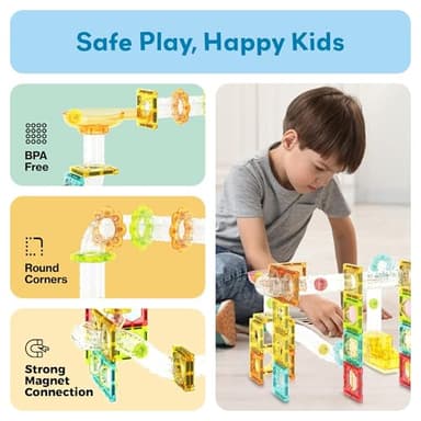 PicassoTiles 100pc Magnetic Marble Run Travel Size Tile Blocks Construction Kids Toy Set On The Go Mini Magnet Tiles Marbles Playset for Race Track Building Block STEM Learning Kit Boy Girl 3+ PTMG100 - Image 6