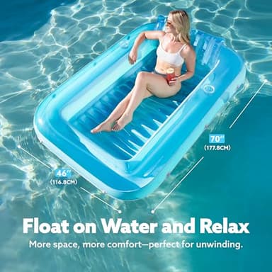 SLOOSH Inflatable Tanning Pool Lounger Float, 70" x 46" Pool Floats Adult with Pillow, 4 in 1 Suntan Tub Raft Floatie,Sunbathing Bed Lounge for Water Blow Up Kids Ball Pit Party Gifts, L-Blue - Image 2