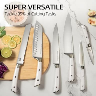 KnifeSaga Knife Set, Premium 15 Piece Japanese High Carbon Stainless Steel Knives Set for Kitchen with Block and Sharpener, Razor Sharp Kitchen Knife Block Sets with Ergonomic Full-tang Handle, White - Image 6