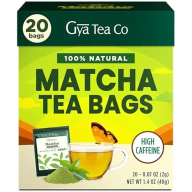 Gya Tea Co Matcha Green Tea Bags (20 Bags) - High Caffeine Smooth Tea with Fresh & Silky for Morning Refresh & Digestive Health - Image 1