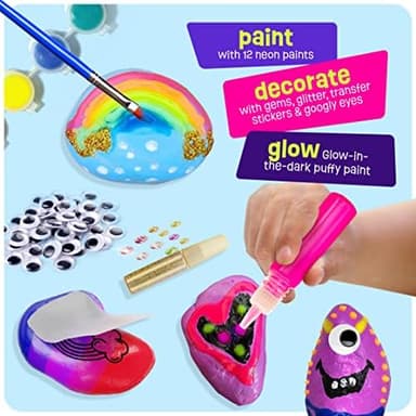 Dan&Darci Kids Rock Painting Kit - Glow in The Dark - Christmas Gifts Arts & Crafts for Boys and Girls Ages 6-12 - Craft Activities Kits - Creative Art Toys for 6, 7, 8, 9, 10, 11 & 12 Year Old Kid - Image 6
