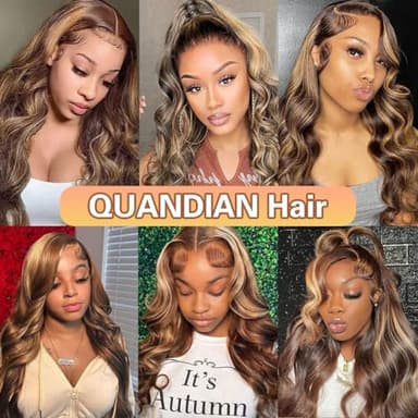 QUANDIAN 30 Inch 13x6 Body Wave Highlight Ombre Lace Front Wig Human Hair 13x6 HD Lace Front Wigs Human Hair 180% Density P4/27 Colored Wigs Honey Blonde Glueless Wigs Human Hair Pre Plucked Pre Cut - Image 5
