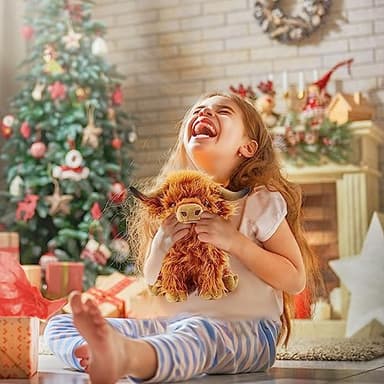 Highland Cow Stuffed Animal Realistic Scottish Cow Plush Toy Soft Farm Animal Cattle Plushie Doll Present for Adults Kids Boys Girls (Brown Cow, 10.8 Inch) - Image 4