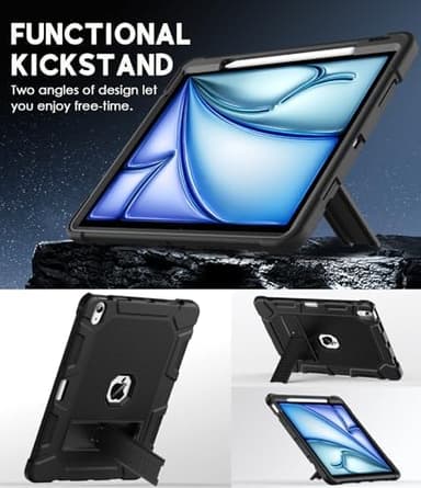Case for iPad Air 13-inch (M3/M2) 2025/2024, [Built-in Pencil Holder] Heavy Duty Shockproof Rugged Protective Case for 13 inch iPad Air (2025/2024 Version), Black - Image 5