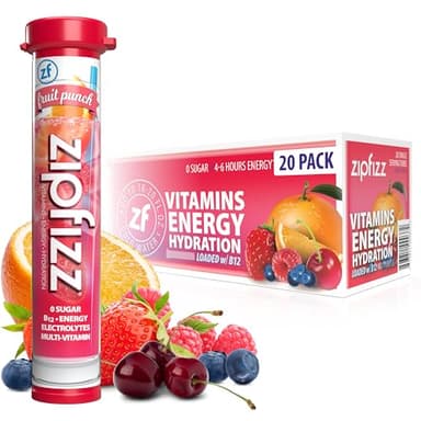 Zipfizz Daily Energy Drink Powder, Fruit Punch, 20 Pack 3-in-1 Sustained Energy, Rapid Hydration, and Essential Vitamins Sugar-Free Electrolyte Powder Contains Vitamin B-12 & Antioxidants - Image 1