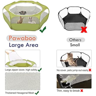 Pawaboo Small Animals Playpen, Waterproof Small Pet Cage Tent with Zippered Cover, Portable Outdoor Yard Fence with 3 Metal Rod for Chick/Kitten/Puppy/Guinea Pig/Rabbits/Hamster/Chinchillas,Green - Image 3