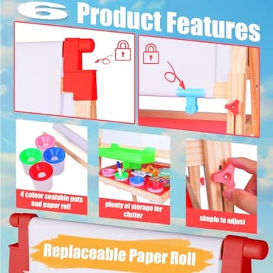 JOYOOSS Kids Wooden Easel with Paper Roll - Adjustable Magnetic Double Sided Drawing Board Whiteboard & Chalkboard Dry Easel Board,Children Art Easel for 3~12 Years Kids Boys Girls Painting Drawing - Image 5
