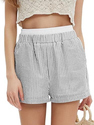EXLURA Women's Stripe Print Exposed Boxer Shorts Elastic High Waisted Wide Leg Y2K Workout Gym Shorts - Image 5