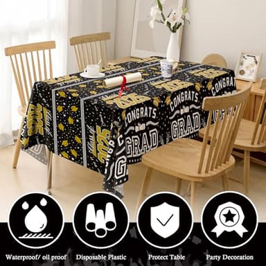OHOME Graduation Decorations 2025 - Class of 2025 - Plastic Black Tablecloth for Graduation Party Decorations - Class of 2025 Decorations Party Favors Supplies Banner,54" X 108" - Image 5