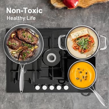 COOKER KING Stainless Steel Cookware Set, Pots and Pans Set Non Stick, Hybrid Ceramic Cookware, Frying Pans, Saucepans & Stock Pot with Glass Lid, Non-Toxic, Oven Safe, Induction Compatible - Image 4