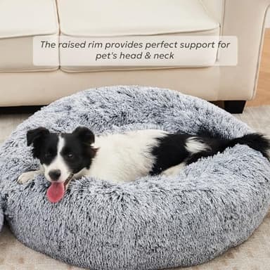 OlaPhum Calming Dog Bed for Medium Size Dogs, Anti-Anxiety Donut Medium Pet Bed Washable, Anti-Slip Round Fluffy Plush Faux Fur Puppy Bed, Fits up to 45 lbs Pets (Dark Grey, 30") - Image 3