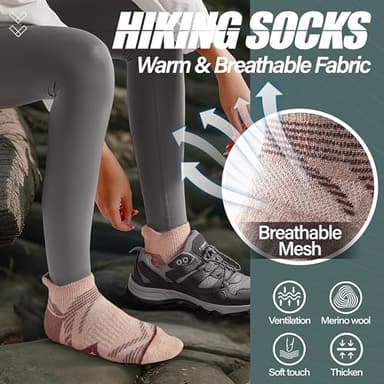 ANTSANG Merino Wool Ankle Hiking Socks Compression Warm Thermal Thick Cushion Winter Running No Show Moisture Wicking Socks Gifts Stocking Stuffers for Women Men 6 Pairs(Brown/Grey/Black,M) - Image 7