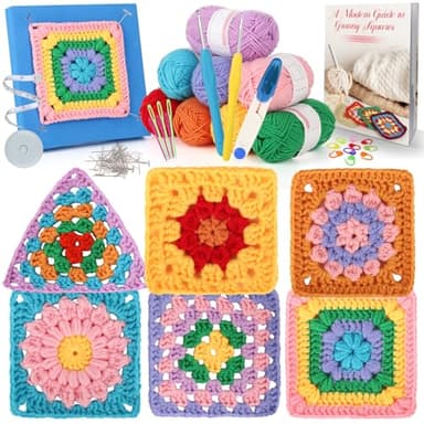 Coopay Crochet Kit Beginners for 6 Types Granny Squares, Starter Knitting Kit with Instructions & 8PCS Yarn, Crochet Start Kit for Adults Learn to Crochet Granny Square Coasters, Table Runners, ect - Image 1