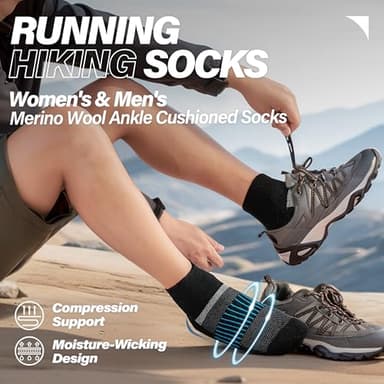 Anlisim Merino Wool Quarter Hiking Socks Compression Warm Thermal Winter Thick Cushion Running Moisture Wicking No Show Socks Gifts Stocking Stuffers for Women Men 6 Pairs(Black Mixed,L) - Image 2