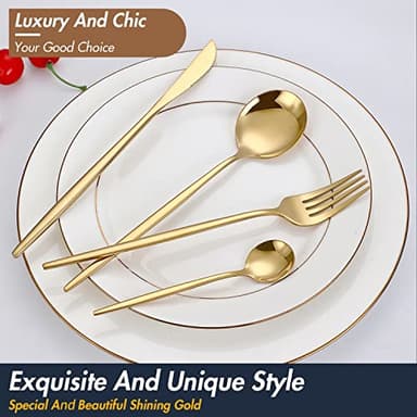 24-Piece Gold Silverware Set Gold Flatware Set for 6, Gold Spoons and Forks Set, Stainless Steel Gold Cutlery Set for Home Kitchen Restaurant Wedding, Mirror Polished Utensils Set, Dishwasher Safe - Image 4