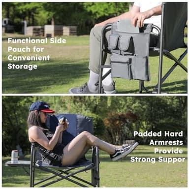 Colegence Oversized Directors Camping Chair Support 600 LBS, Heavy Duty Folding Outdoor Chairs with Detachable Side Pocket and Adjustable Side Table for Outside Beach,Lawn,Fishing (Blue) - Image 6