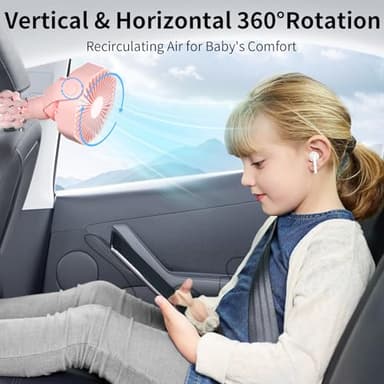 Lerat Portable Stroller Fan with Flexible Tripod, 3 Speeds Rechargeable Handheld Personal Fan, 360°Rotate Battery Operated Clip On Fan for Car Seat Crib Bike Treadmill Pink - Image 8