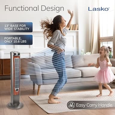 Lasko Oscillating Tower Fan with Remote, Quiet Floor Fans for Bedroom, 42", Woodgrain and Grey, T42954 - Image 6