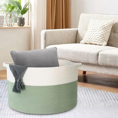 MEGASKET Extra Large Blanket Basket, 22" X 22" X 14" Kids Dog Toy Storage Bin Box, Nursery Baby Toddler Toy Organizer, Soft Cotton Rope Woven Bin, Large Basket for Blankets for Living Room, Green - Image 6
