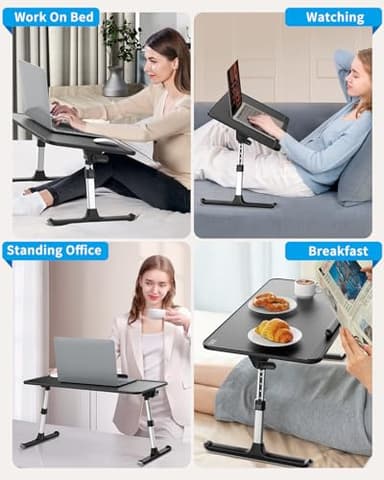 SAIJI Leather Laptop Bed Tray Table, Adjustable Laptop Stand with Removable Stopper, Portable Lap Desks with Foldable Legs, Notebook Stand Breakfast Reading Desk for Sofa Couch((Medium, Black) - Image 6