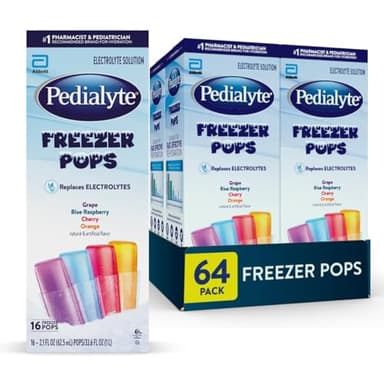 Pedialyte Electrolyte Solution Freezer Pops, Hydration Variety Pack— Grape, Blue Raspberry, Cherry, Orange, Pack of 64 - Image 1