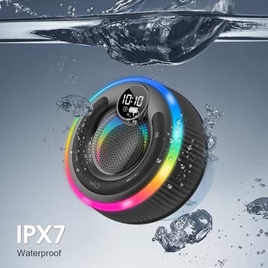 Ddidbi Bluetooth Speaker, HD Stereo Sound Shower Speaker, IPX7 Waterproof, Digital Display Portable with Suction Cup, LED Light, Small Wireless for Outdoor Party Beach Bathroom, Black - Image 4