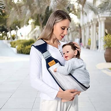 Shiaon Baby Sling Carrier, Baby Carrier Newborn to Toddler(7-45lbs), Toddler Carrier with Safety Buckle, One Shoulder Adjustable Shoulder Strap, One Size Fits All, Mesh Grey - Image 5