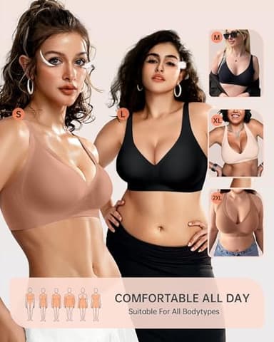 OEAK Womens Deep V Bras Wireless Comfortable Bra Supportive No Underwire Bras Tshirt Push Up Bralettes Plunge Seamless Bra Latte XS - Image 5