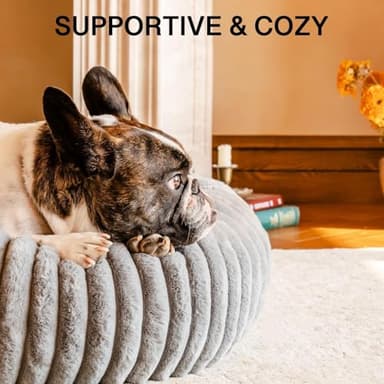 MEWOOFUN Donut Dog Beds for Small Dog, Calming Bed Round Cute Puppy Bed with Non-Slip Bottom, Fluffy Washable Pet Bed for Puppy and Kitten (Grey, S (25x25x7)) - Image 2