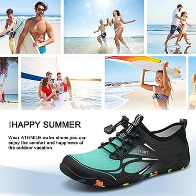 Water Shoes for Men Women River Shoes Adult Swim Beach Lake Pool Aqua Socks Barefoot Quick Dry for Hiking Surfing Kayaking Cruise Ship Essentials Size Women 8.5 / Men 7(Black Green) - Image 6