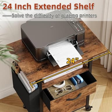 GYIIYUO 2 Drawer File Cabinet with 24'' Extended Desktop, Mobile Filing Cabinet, Rolling File Cabinet with Side Bag, Fabric Drawer, Fits A4/Letter Size, Printer Stand Home Office, Light Brown - Image 4