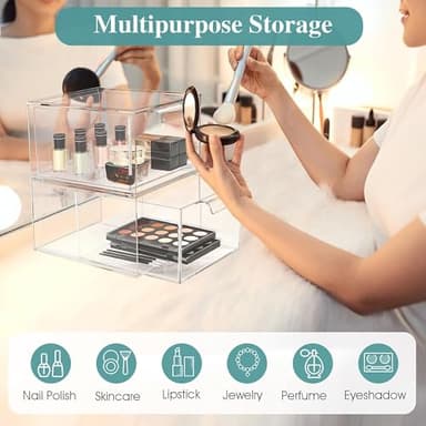 SpaceHacks 2 Pack Stackable Makeup Organizer and Storage, Acrylic Organizers，Clear Plastic Storage Drawer with Handles for Vanity, Undersink, Kitchen Cabinets, Pantry - Image 6
