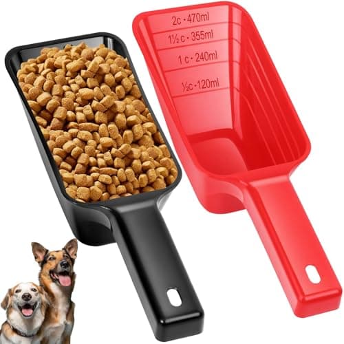 2 Cup Dog Food Scoop(2 Pack), Plastic Pet Food Scoop with Measuring Lines for Accurate Pet Food Portions,Dishwasher Safe (Black and Red) - Image 1
