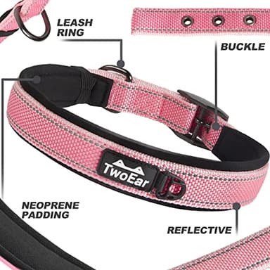 TwoEar Dog Collars for Small Dogs, Heavy Duty Dog Collar with Soft Neoprene Padded, Adjustable Reflective Nylon Dog Collar with Metal Buckle (S, Pink) - Image 3