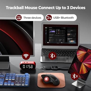 seenda Wireless Trackball Mouse Ergonomic - Bluetooth Rollerball Mouse Rechargeable, Multi Devices Connection Thumb Control Mice Compatible for Mac/Android/Windows Computers - Black&Red - Image 3