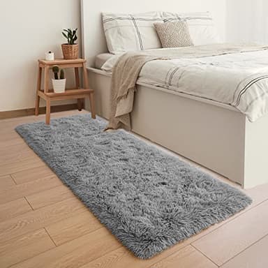 YJ.GWL Shag Runner Rug Non Slip for Bedroom Living Room Soft Small Rugs for Dorm, 2x6 Feet Grey Plush Carpet Runner for Nursery Dorm, Fuzzy Bedside Rug for Kids Boys Girls Room Home Decor - Image 7