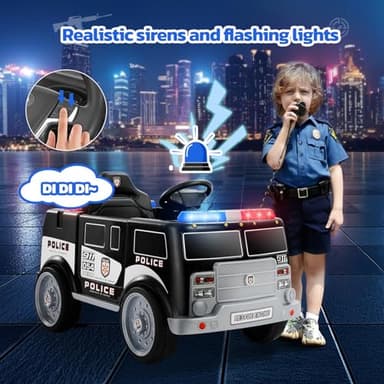 ELEMARA 12V Ride on Police Car, Electric Ride on Cop Cars for Kids,Battery Powered Ride on Truck, Ride On Toy w/Parent Remote Control,Siren-Call,walkie-talkies, Flashing Lights,Bluetooth,Music,Black - Image 2