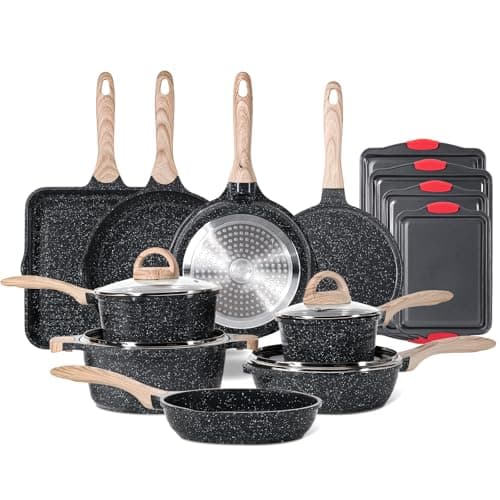 JEETEE 36Pcs Pots and Pans Set Non Stick, Cookware Set Non toxic Kitchen Healthy Induction Cooking Set W/Griddle, Sauté Pan, Baking Trays & Pancake Rake (PFOA, PFAS, PFOS Free) - Image 1
