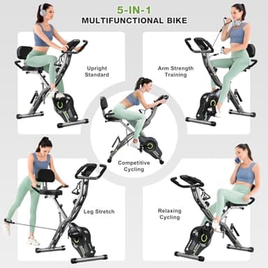 Goimu Exercise Bike, 5 in 1 Foldable Stationary Bike for Seniors, 16-Level Adjustable Magentic Resistance, Indoor Recumbent Bike with 330LB Capacity, Comfortable Seat Backrest (Dark Grey) - Image 2