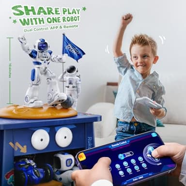 Ruko 6088 Programmable Robot with APP Control, Remote Control, Gesture Sensing Control, Rechargeable Robots Toys for Boys and Girls, Interactive Emoji LED Eyes, QA Games for 3 4 5 6 Years Kids, Blue - Image 8