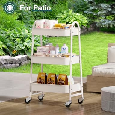 SMUG 3 Tier Rolling Cart - Metal Utility Carts on Lockable Caster Wheels, Mobile Storage Shelves Organizer for Livingroom, Bathroom, Kitchen, Bedroom & Narrow Places, White - Image 8