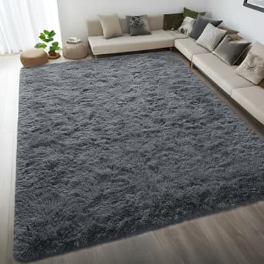 DweIke Fluffy Dark Grey 3x5 Area Rugs for Bedroom Living Room, Soft Plush Shaggy Deep Gray Girls Boys Kids Rug, Non-Slip and Machine Washable Carpet for Dorm Nursery Classroom Decor - Image 4