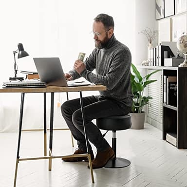 LUE BONA Adjustable Vanity Stool, 360°Swivel Vanity Chair for Makeup Room, Black Stool Chair for Vanity, Small Faux Leather Vanity Stools for Bathroom, Living Room - Image 8