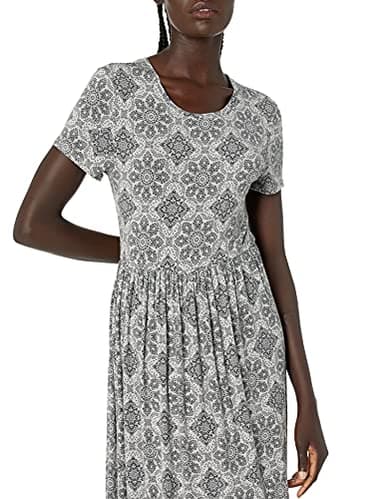 Amazon Essentials Women's Short-Sleeve Waisted Maxi Dress (Available in Plus Size), Grey Heather Tile Pattern, XX-Large - Image 3