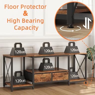 GYIIYUO TV Stand with Fabric Drawers for 65 70 75 Inches TV - Entertainment Center and Industrial TV Console Table with Open Storage Shelves for Living Room, Bedroom - 63" Rustic Brown - Image 6